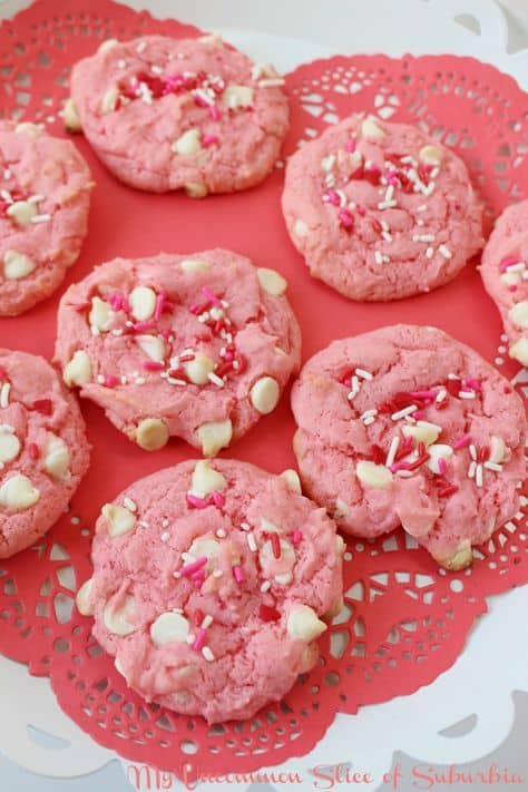 Valentine's Day dessert recipes; strawberry white chocolate chip cookies.