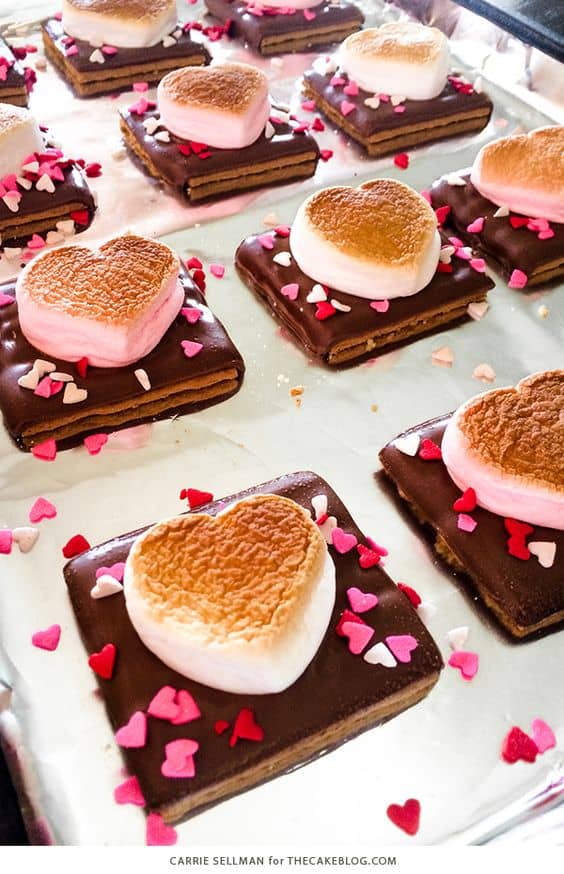 Valentine's Day dessert recipes; heart shaped S'mores.