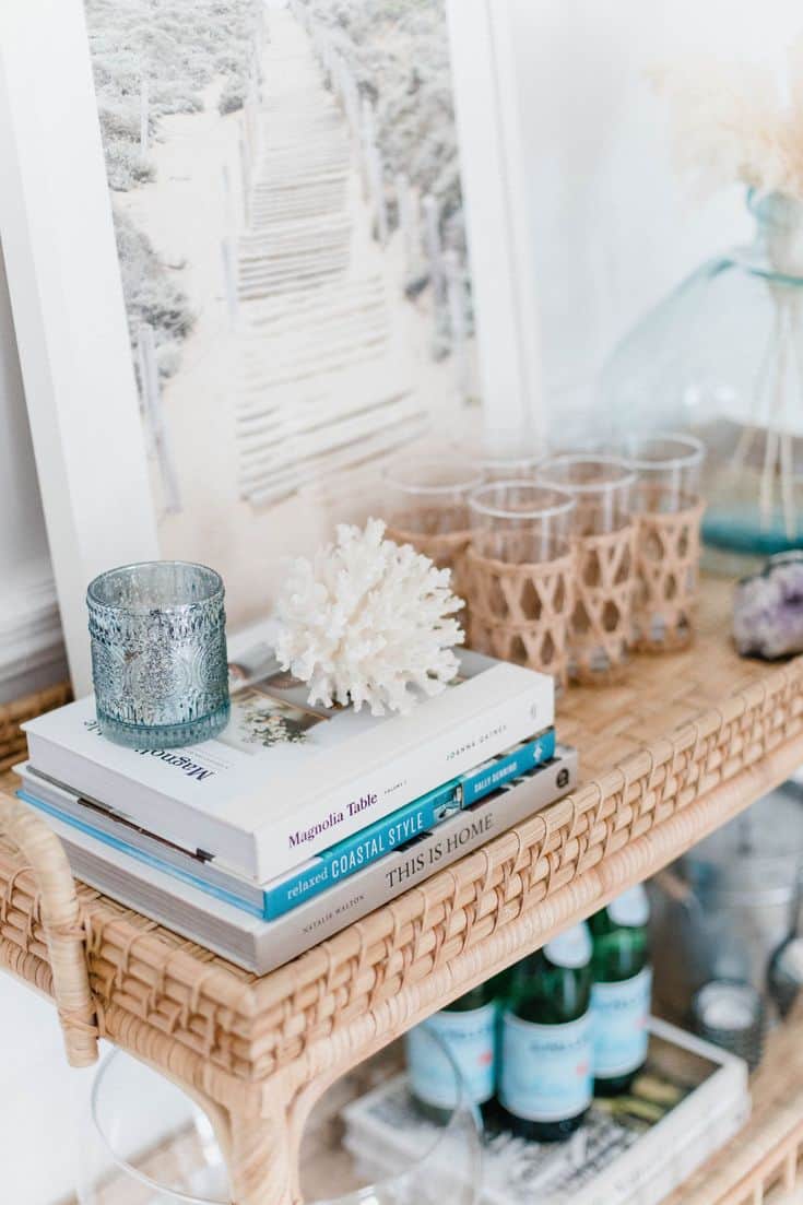 View of 12 Coastal Bar Cart Styling Ideas » Lady Decluttered