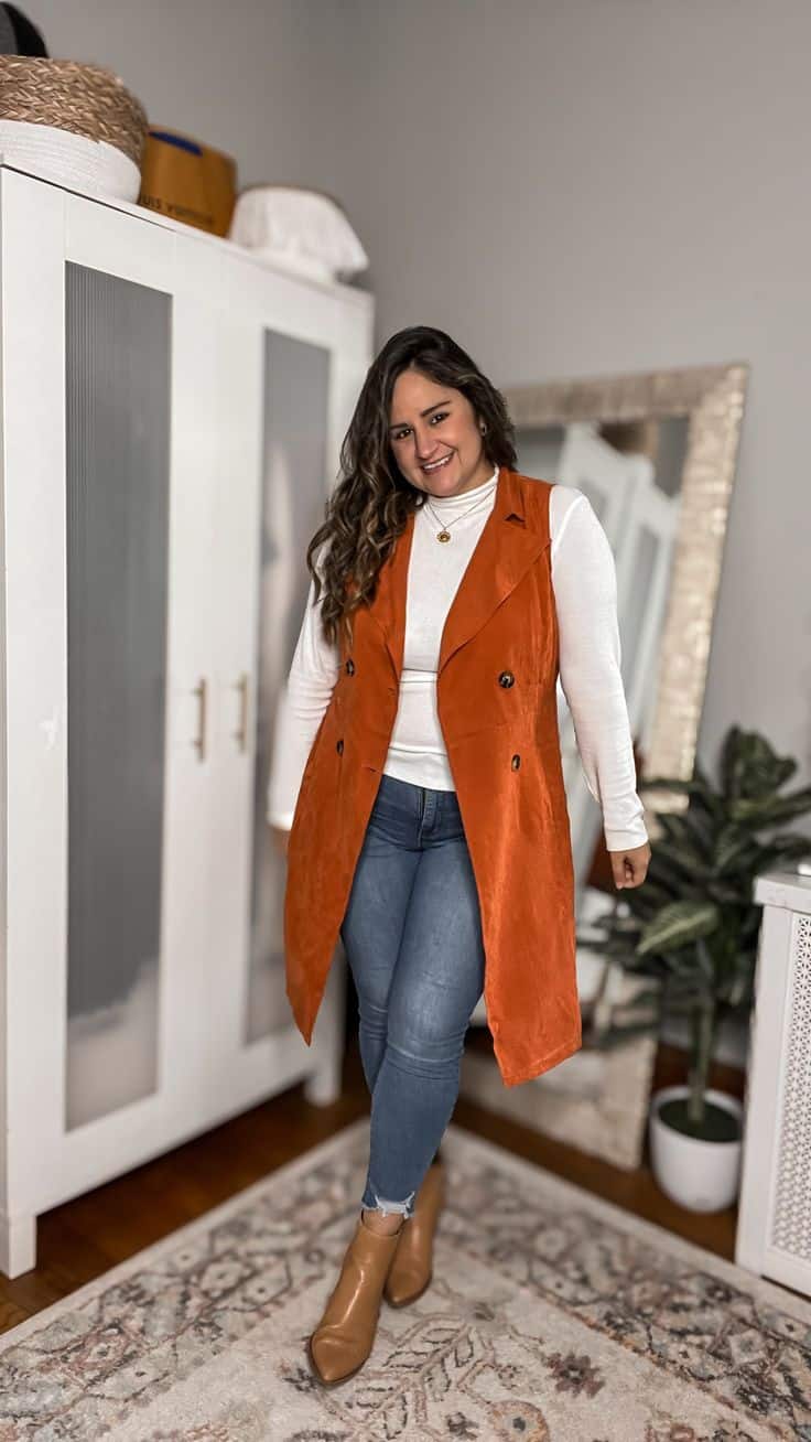 18 Casual Fall Outfits with Orange » Lady Decluttered - orange cardigan outfit