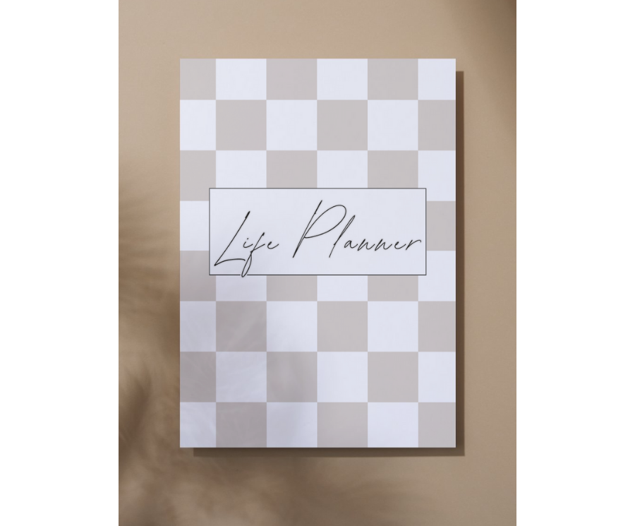 NEUTRAL TAN CHECKERED 60 PAGE LIFE PLANNER