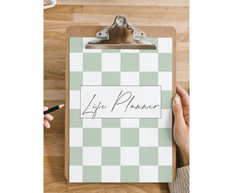 SAGE GREEN CHECKERED 60 PAGE LIFE PLANNER