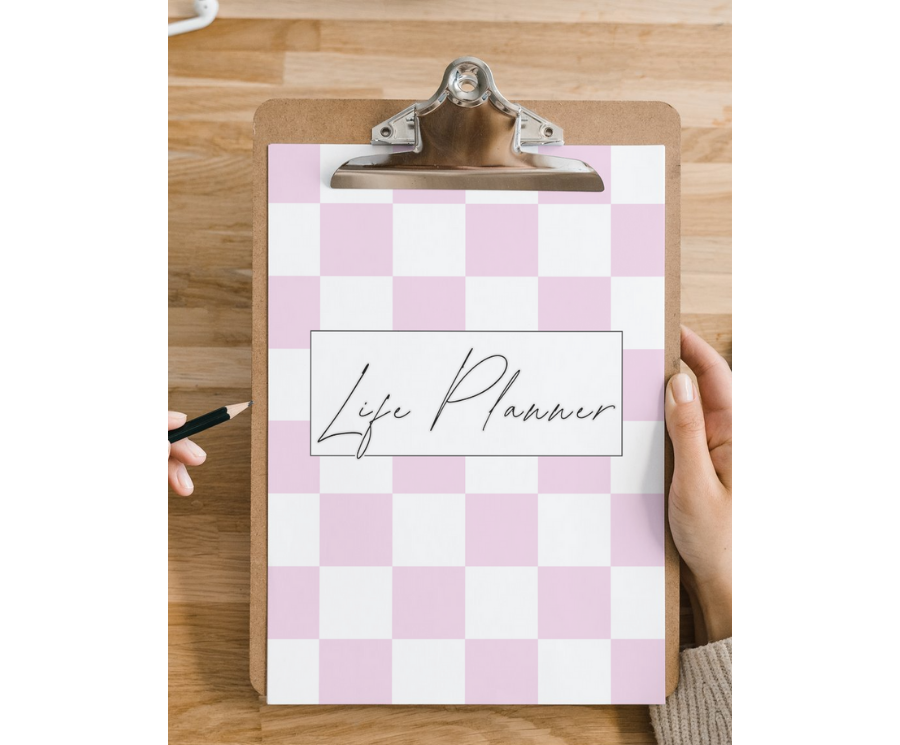 PRETTY IN PINK CHECKERED 60 PAGE LIFE PLANNER